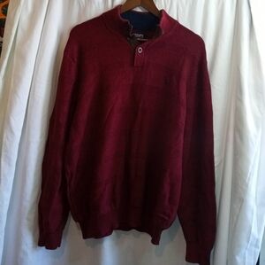 Chaps XL Men’s Wine Striped Crewneck Quarter-Button Sweater Preppy Casual Office